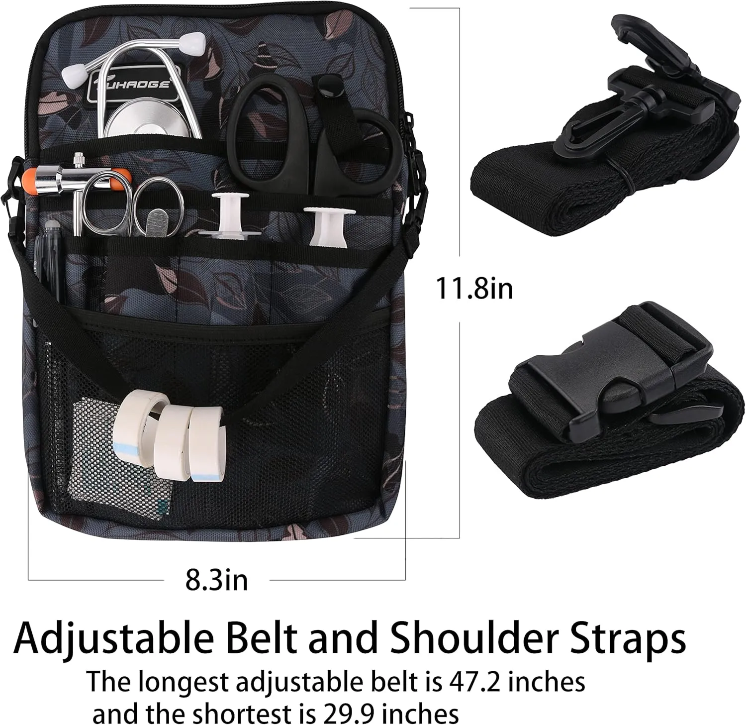 Nurse Fanny Pack with Tape Holder, Nurse Pocket Organizer for Medical Professionals12 Pockets Nurse Waist BagTHHS-KB-Ash Leaves