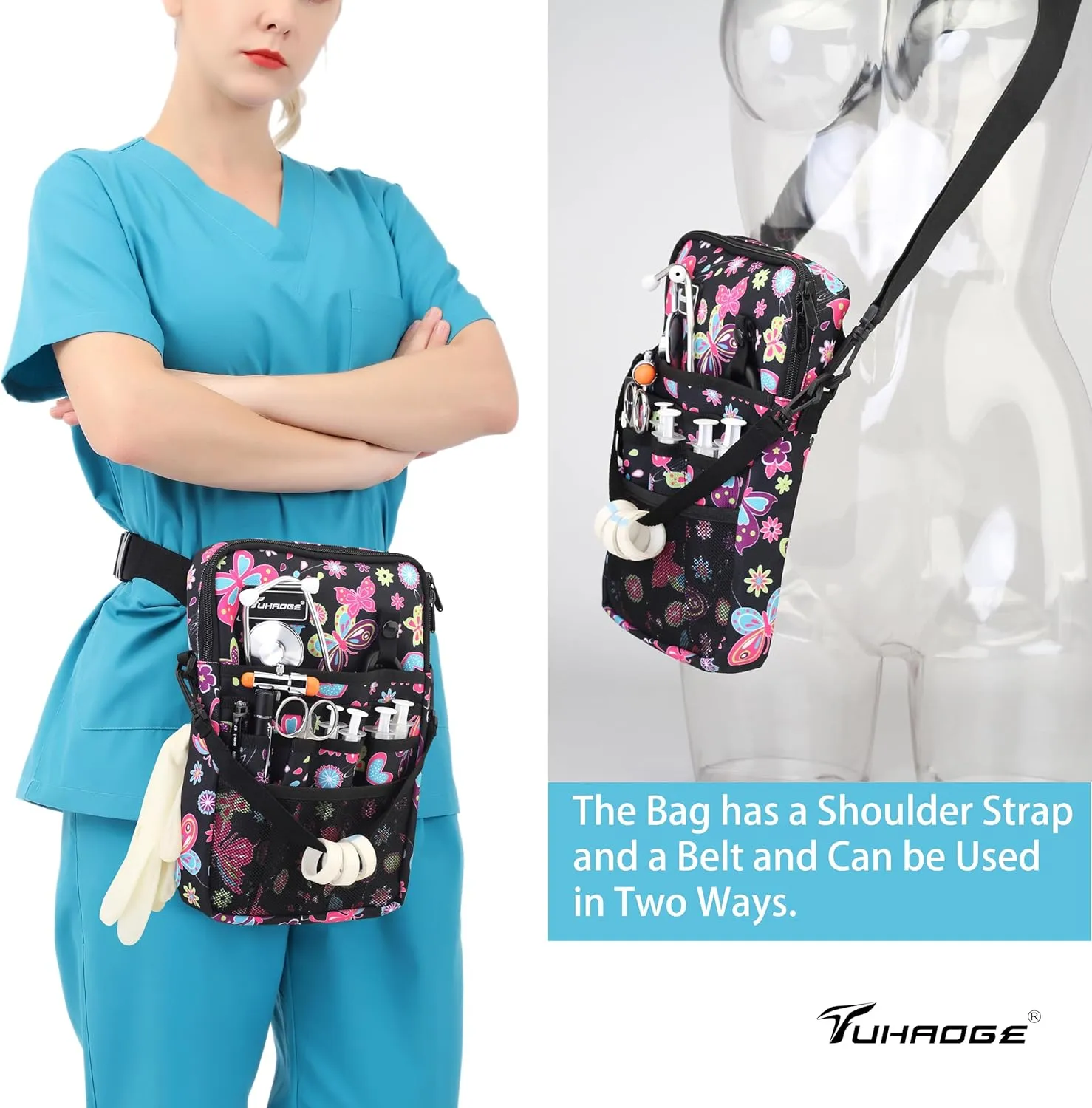 Nurse Fanny Pack with Tape Holder, Nurse Pocket Organizer for Medical Professionals12 Pockets Nurse Waist BagTHHS-KB-BHuDieHua