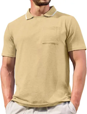 Opomelo Men's Casual Polo Shirts Fashion Slim Fit Polo Shirt Short Sleeve Flat Collar Golf Shirt with Pocket