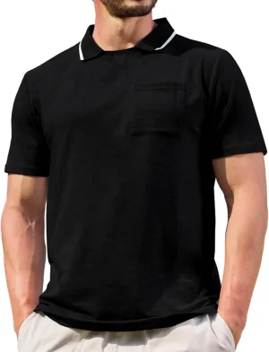 Opomelo Men's Casual Polo Shirts Fashion Slim Fit Polo Shirt Short Sleeve Flat Collar Golf Shirt with Pocket