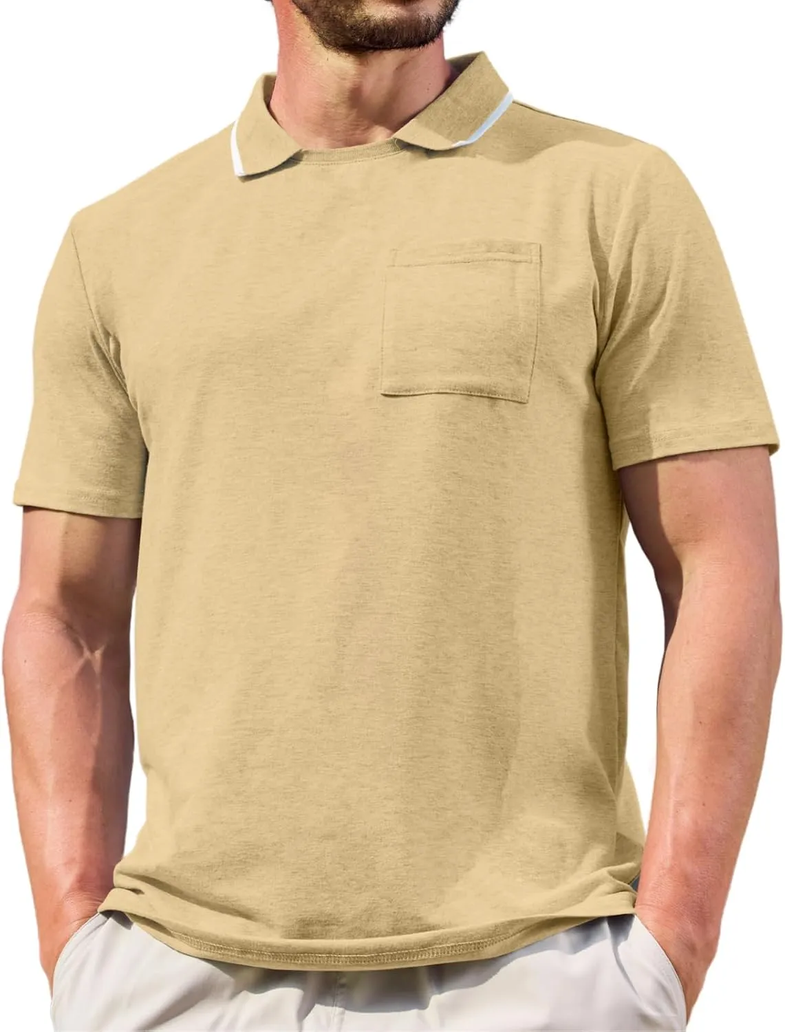 Opomelo Men's Casual Polo Shirts Fashion Slim Fit Polo Shirt Short Sleeve Flat Collar Golf Shirt with Pocket