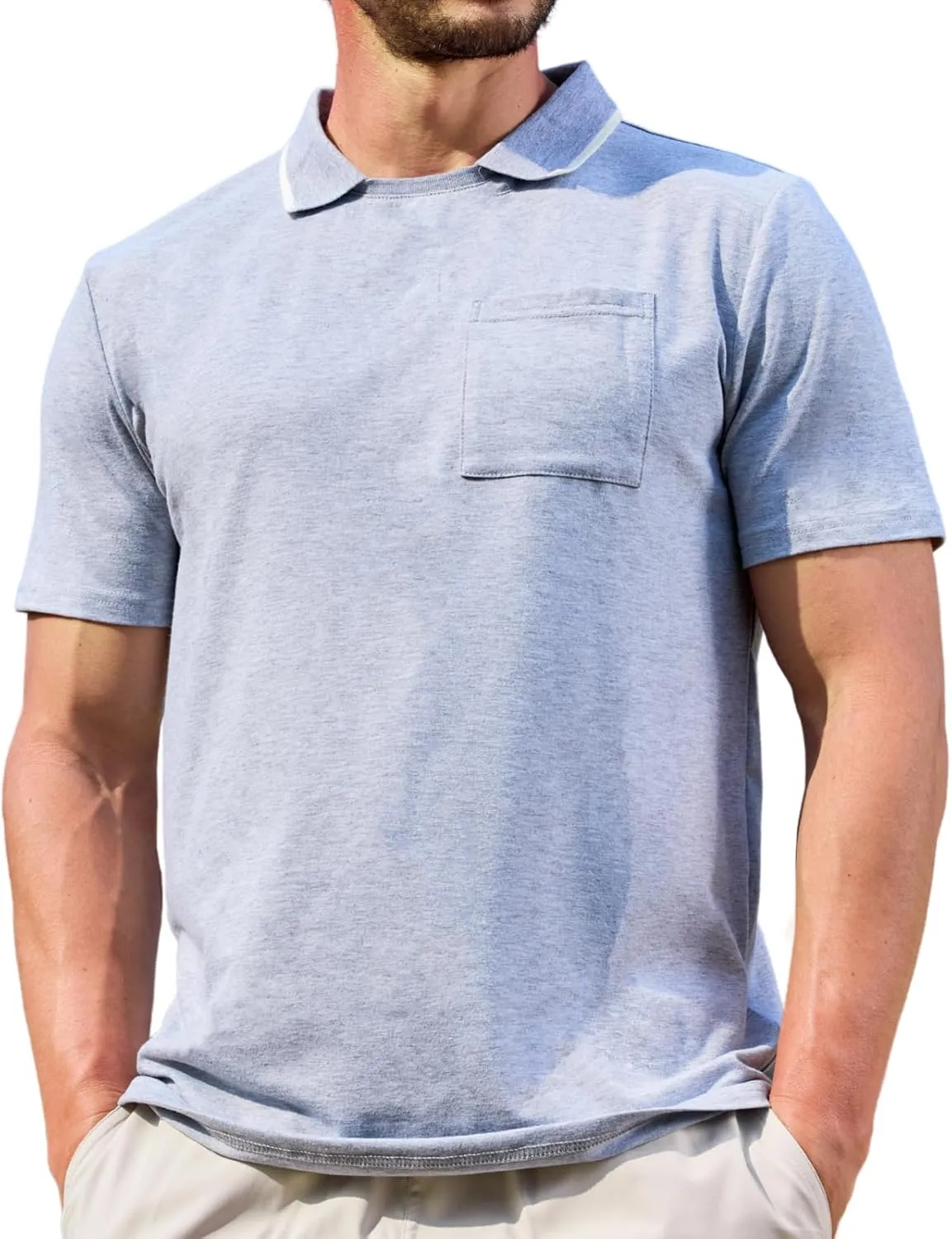 Opomelo Men's Casual Polo Shirts Fashion Slim Fit Polo Shirt Short Sleeve Flat Collar Golf Shirt with Pocket