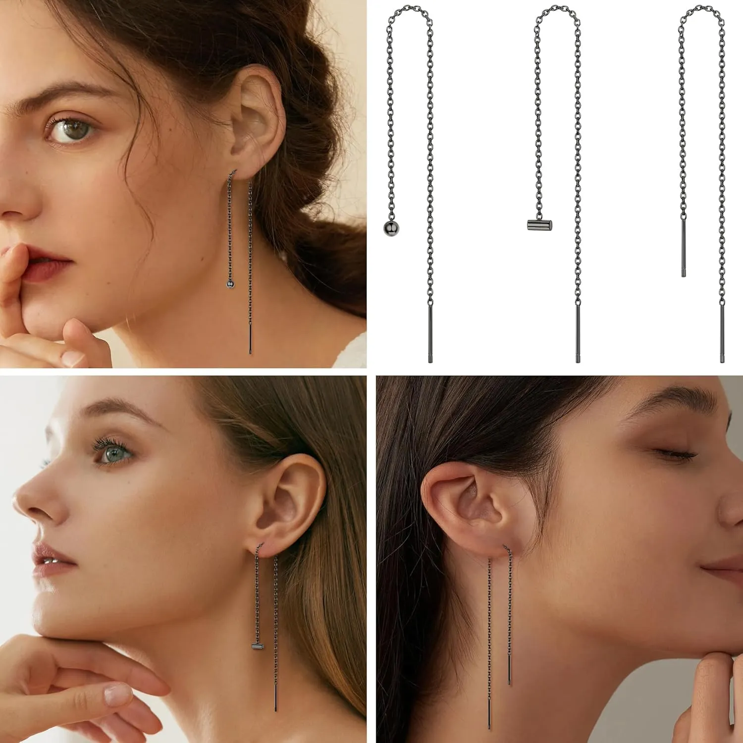 ORAZIO 6 Pairs Stainless Steel Chain Tassel Earrings for Women Lightweight Wave Threader Ball Dangle Drop Minimalist Chain Earrings Set