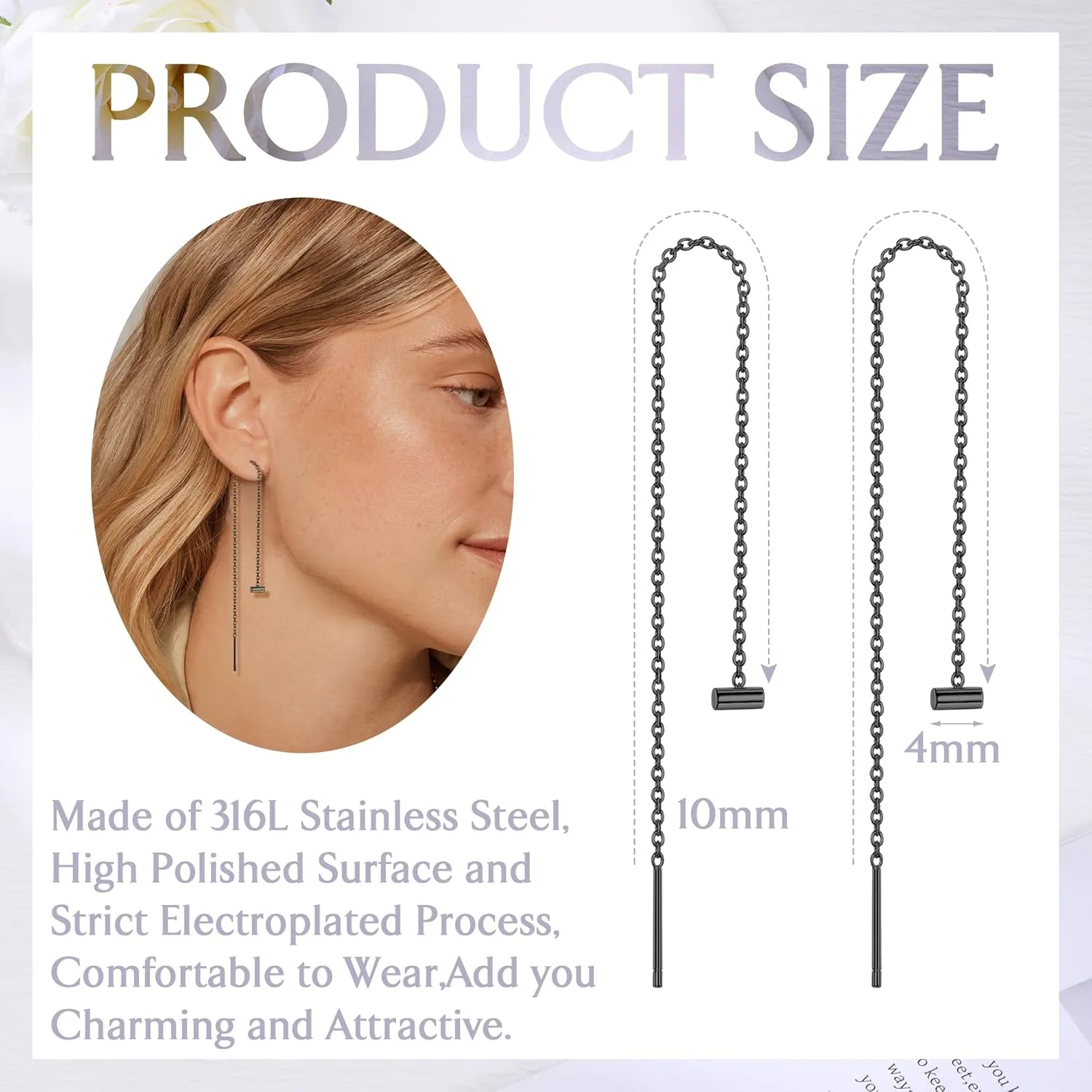 ORAZIO 6 Pairs Stainless Steel Chain Tassel Earrings for Women Lightweight Wave Threader Ball Dangle Drop Minimalist Chain Earrings Set