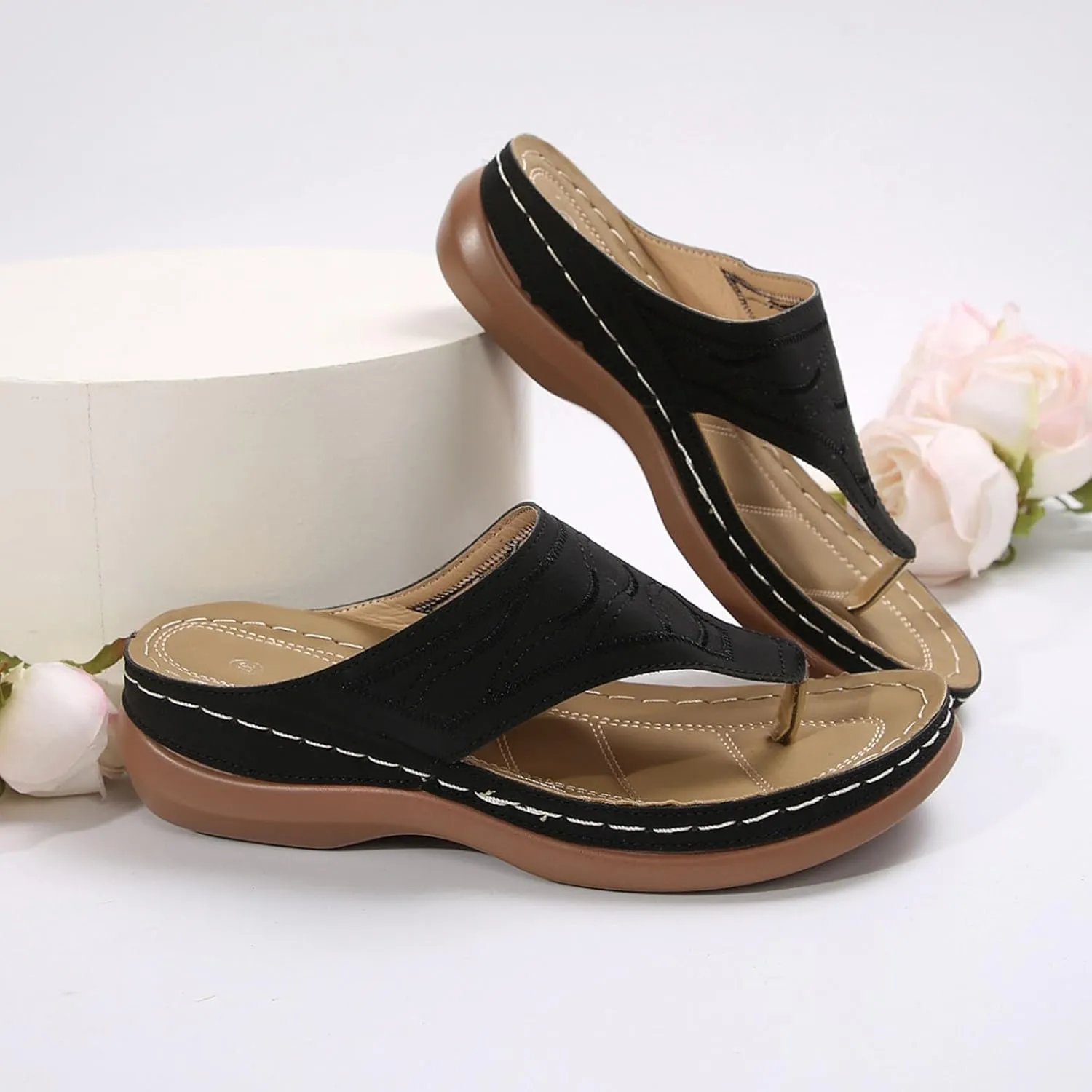 Orthopedic Sandals for Women Summer Dressy Wedge Sandals Arch Support Comfortable Slip On Flip Flops Wide Width Beach Slippers