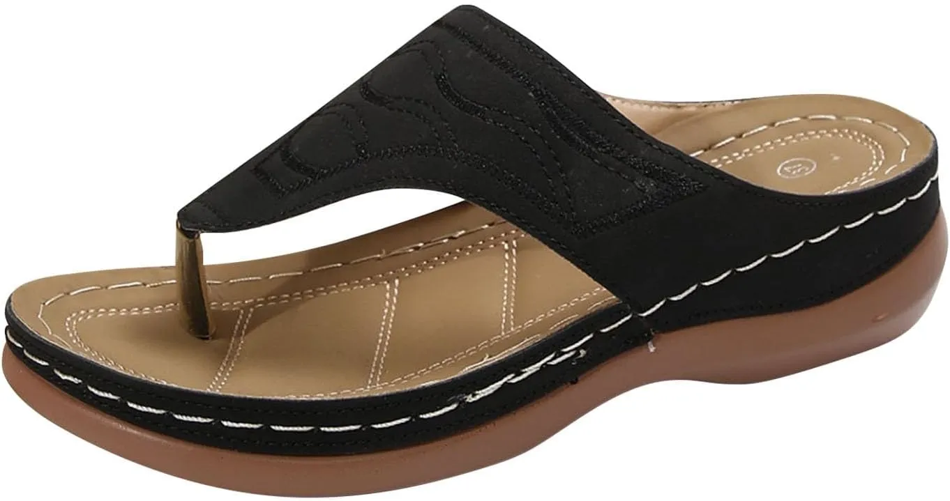 Orthopedic Sandals for Women Summer Dressy Wedge Sandals Arch Support Comfortable Slip On Flip Flops Wide Width Beach Slippers