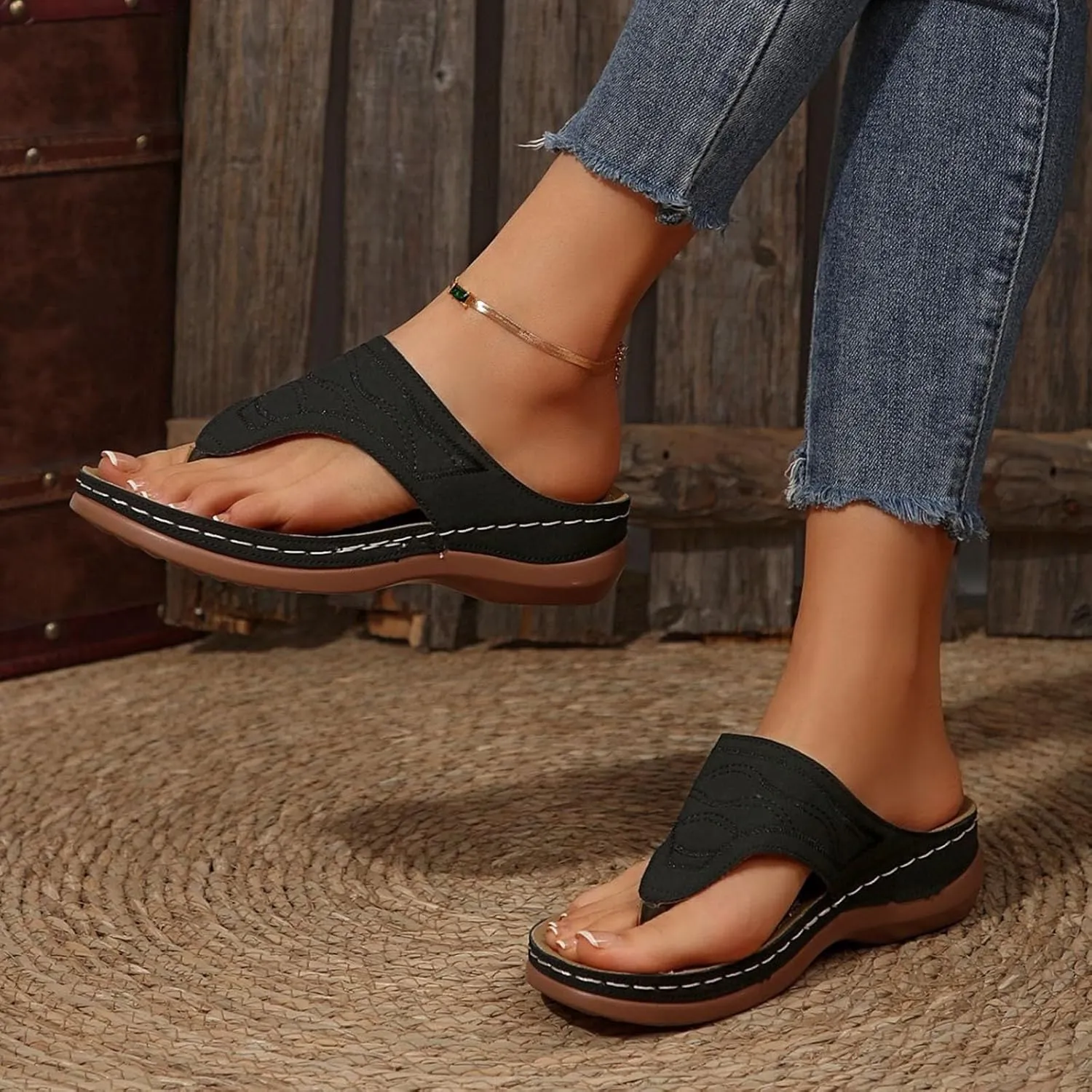 Orthopedic Sandals for Women Summer Dressy Wedge Sandals Arch Support Comfortable Slip On Flip Flops Wide Width Beach Slippers