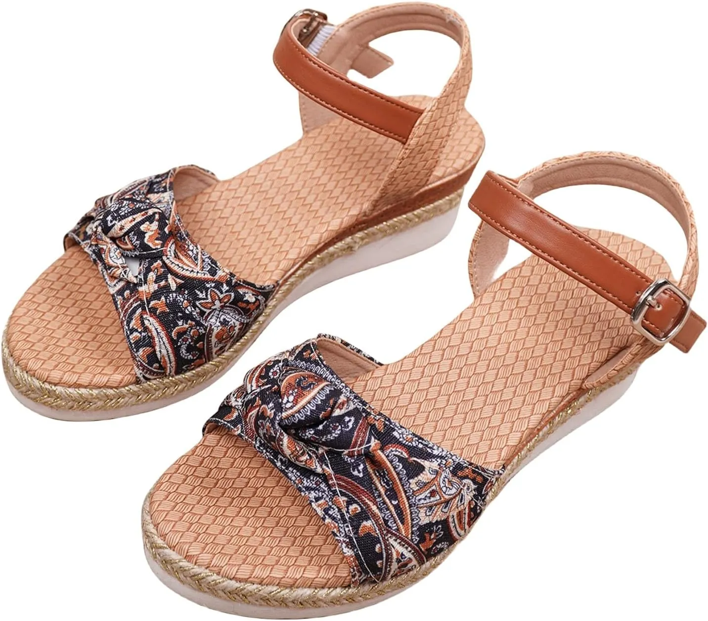 Orthopedic Sandals for Women,Walking Slippers with Arch Support Wedge Summer Dressy Beach Casual Slip on Dress Comfortable 2025 Open Toe Ankle Strap Platform Bowknot Hemp Rope Heels