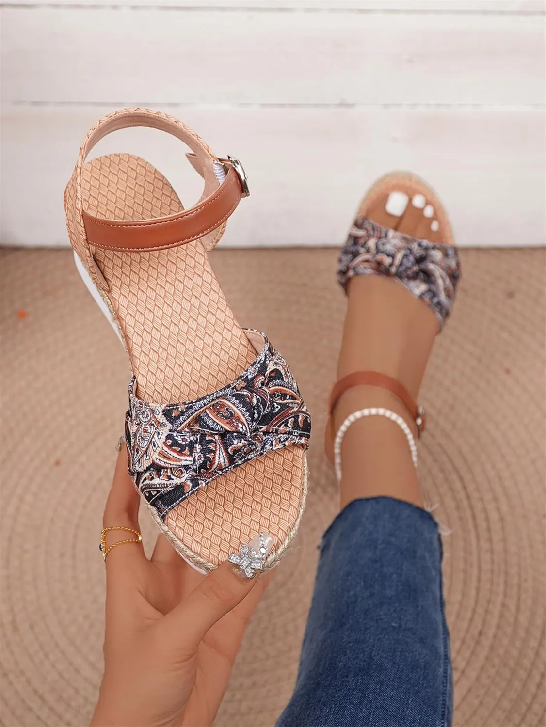 Orthopedic Sandals for Women,Walking Slippers with Arch Support Wedge Summer Dressy Beach Casual Slip on Dress Comfortable 2025 Open Toe Ankle Strap Platform Bowknot Hemp Rope Heels