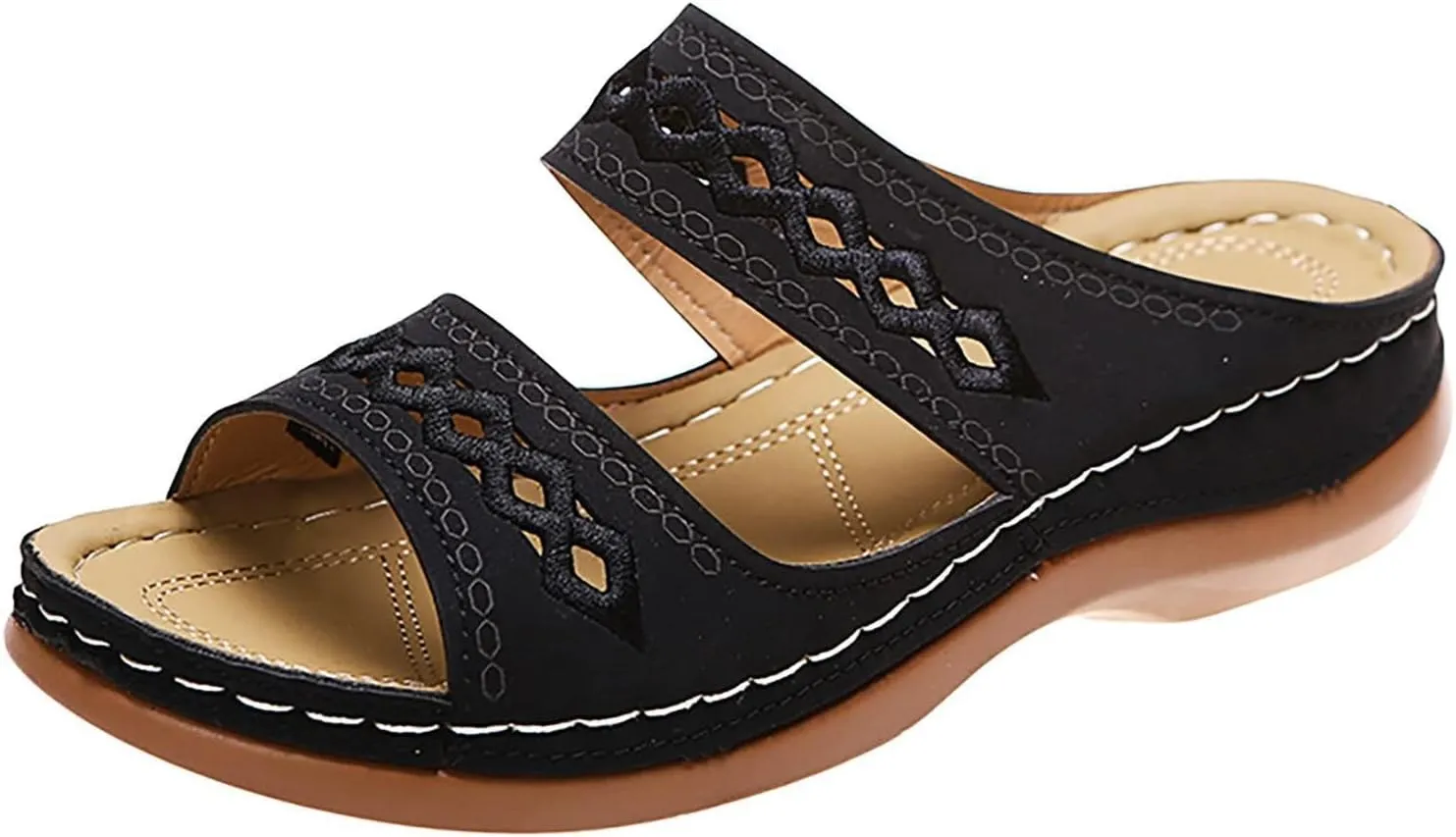 Orthopedic Wedge Sandals for Women Summer Comfortable Walking Sandals with Arch Support Dressy Casual Boho Slip on Sandal Soft Leather Beach Outdoor Shoes Slippers