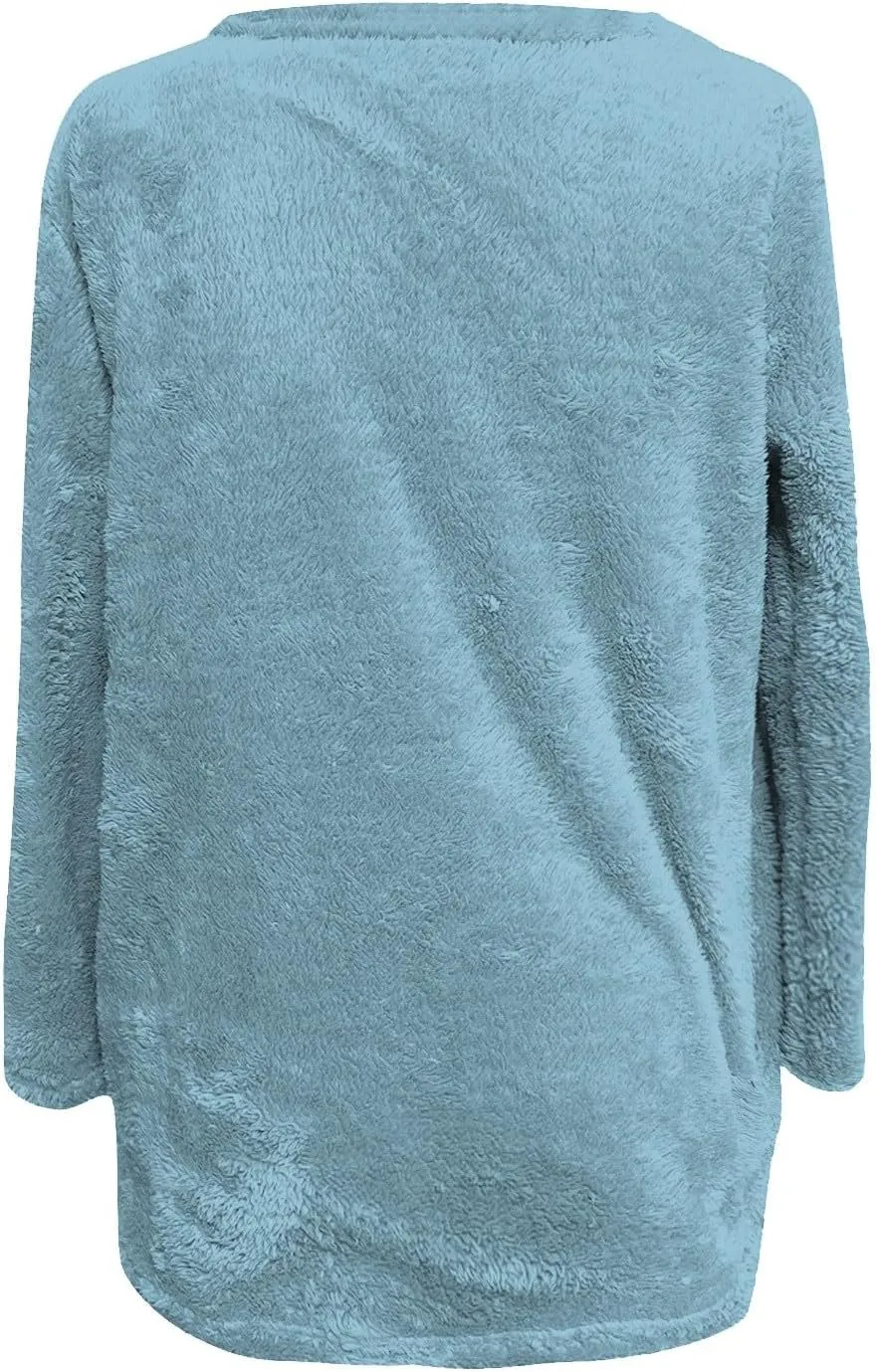 Oversized Fuzzy Fleece Sweatshirts for Women Fashion 2025 Parka Warm Outerwear Letter Print Loungewear with Pockets