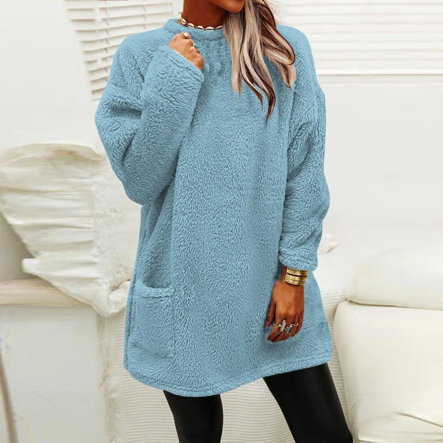 Oversized Fuzzy Fleece Sweatshirts for Women Fashion 2025 Parka Warm Outerwear Letter Print Loungewear with Pockets