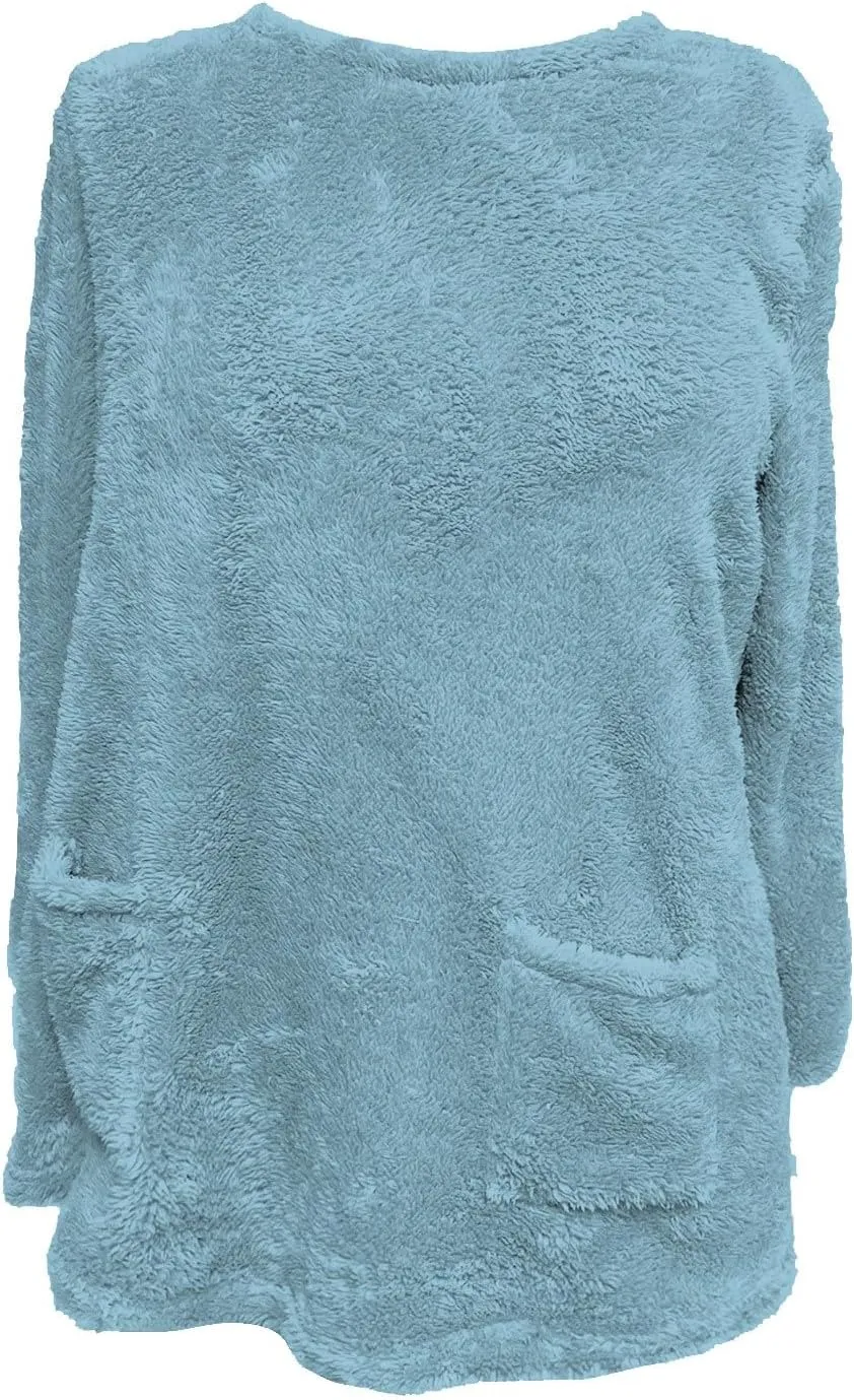 Oversized Fuzzy Fleece Sweatshirts for Women Fashion 2025 Parka Warm Outerwear Letter Print Loungewear with Pockets