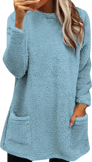 Oversized Fuzzy Fleece Sweatshirts for Women Fashion 2025 Parka Warm Outerwear Letter Print Loungewear with Pockets