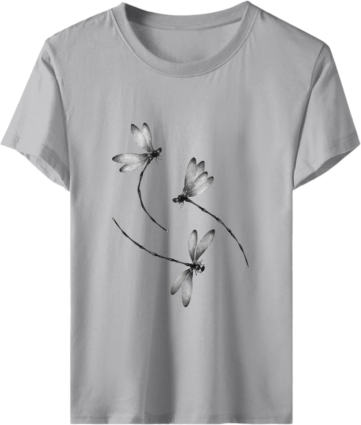 Oversized Graphic Tee Shirts for Women Casual Summer Funny Dragonfly Printed Short Sleeve Loose Crewneck Cute T Shirts Tops