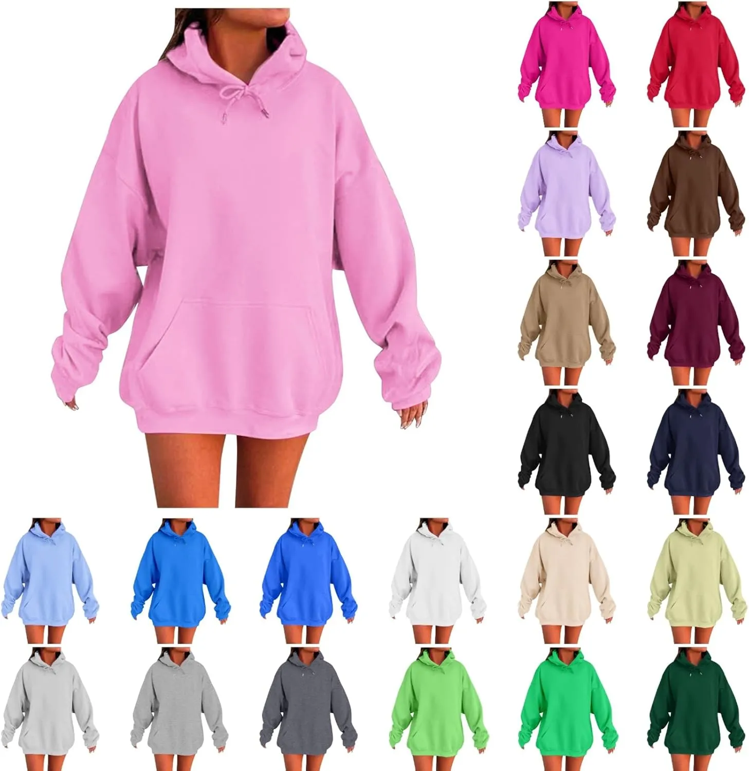 Oversized Hoodies for Women Plus Size Sweatshirts Pullover Cute Pink Hoodie Long Sleece Winter Tops with Pcokets