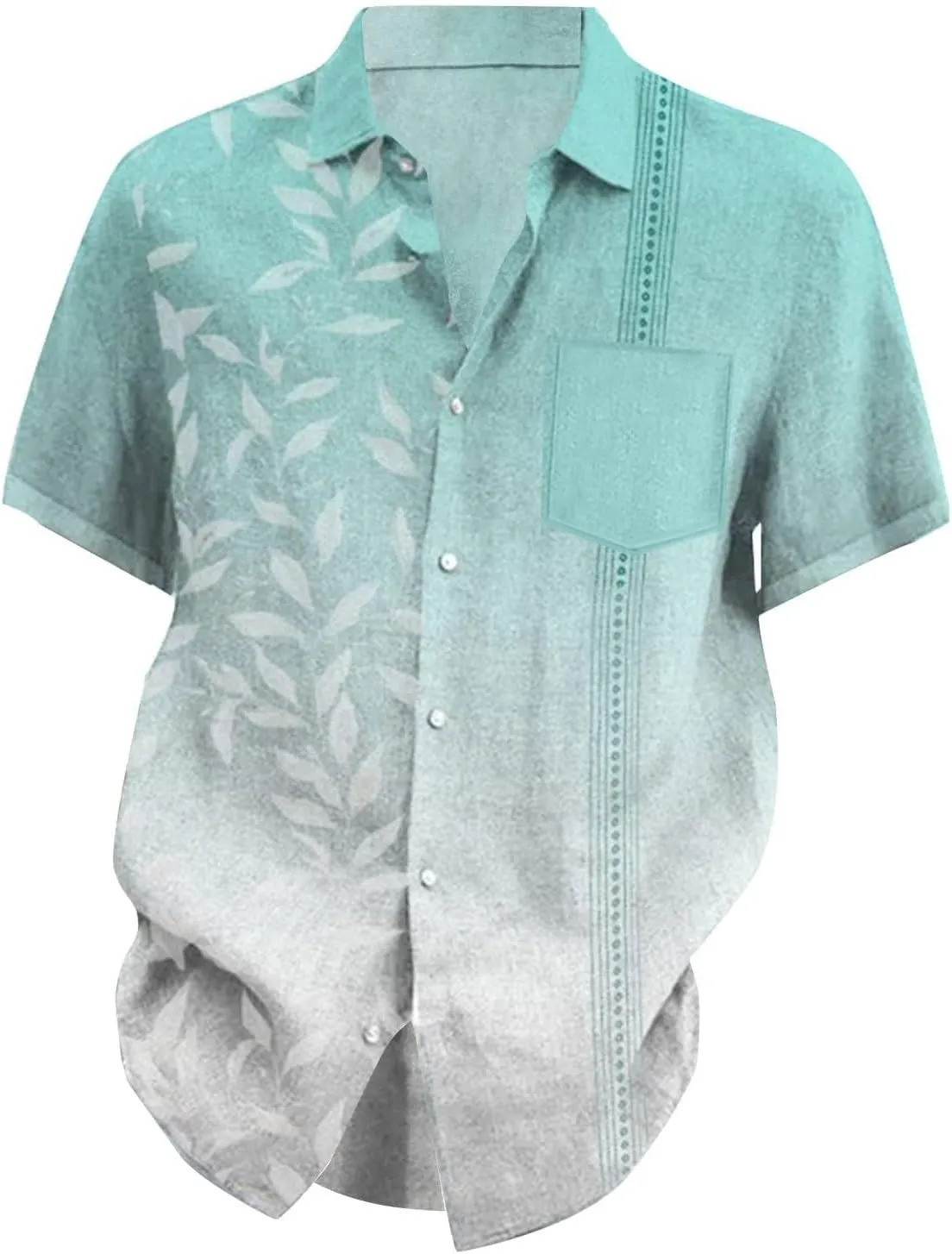 Oversized Shirts for Men Cuban Guayabera Casual Tee Tops Short Sleeve Button Down Summer Beach Vacation Hippie Tshirt