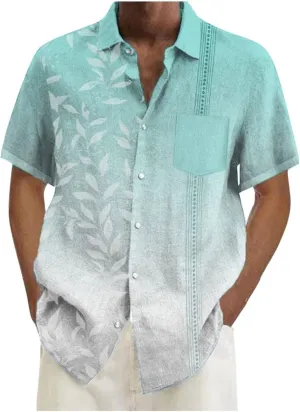 Oversized Shirts for Men Cuban Guayabera Casual Tee Tops Short Sleeve Button Down Summer Beach Vacation Hippie Tshirt