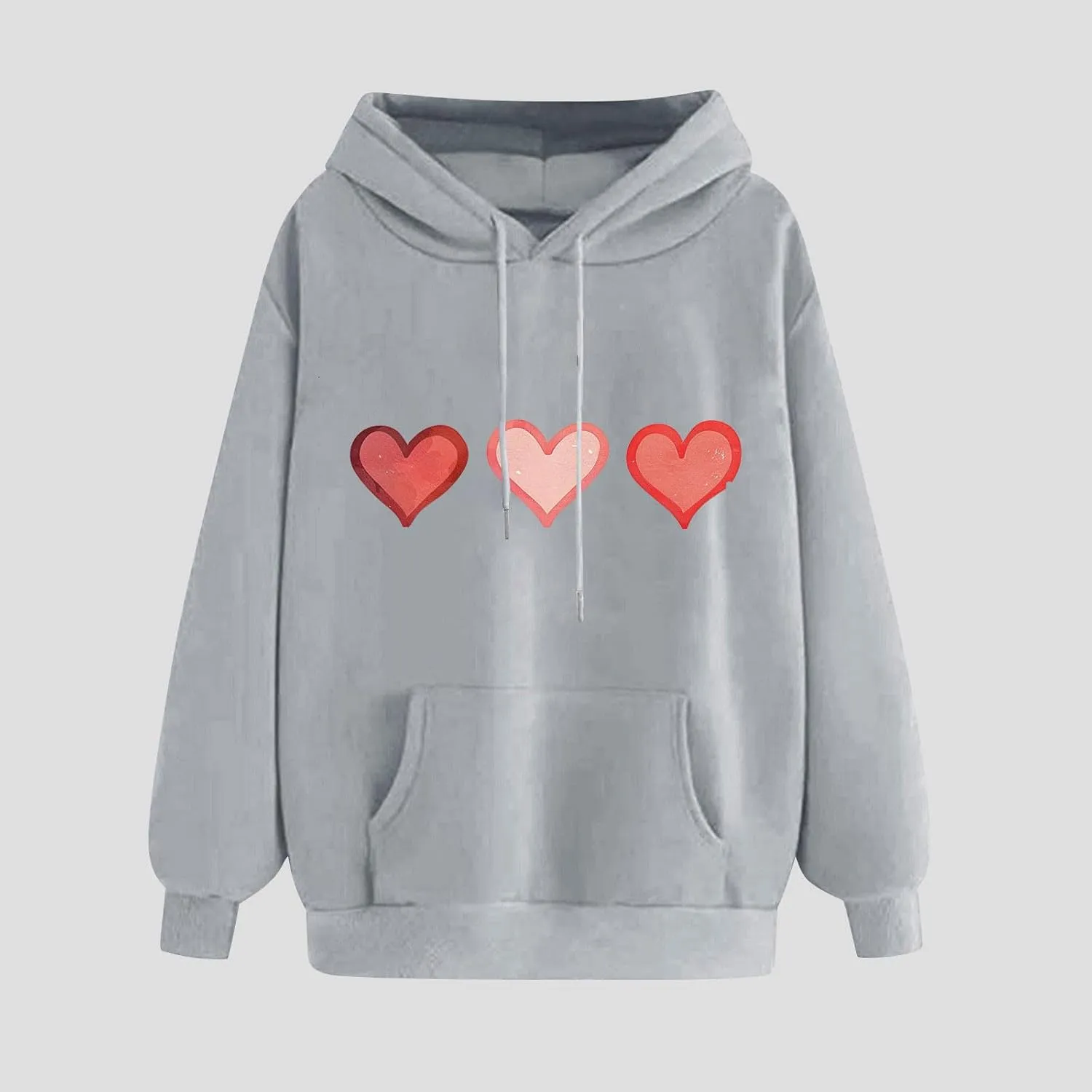 Oversized Sweatshirt for Women Funny Love Heart Print Hoodies Drop-shoulder Long Sleeve Pullover Tops with Pockets