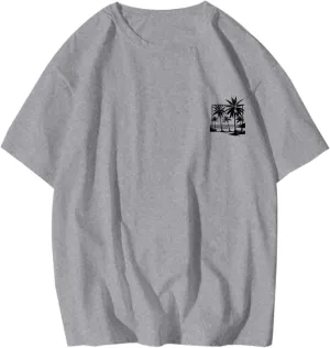 Oversized Tshirts for Men Y2K Palm Tree Letter Graphic Work Shirt Casual Crewneck Short Sleeve Breathable Tee Tops