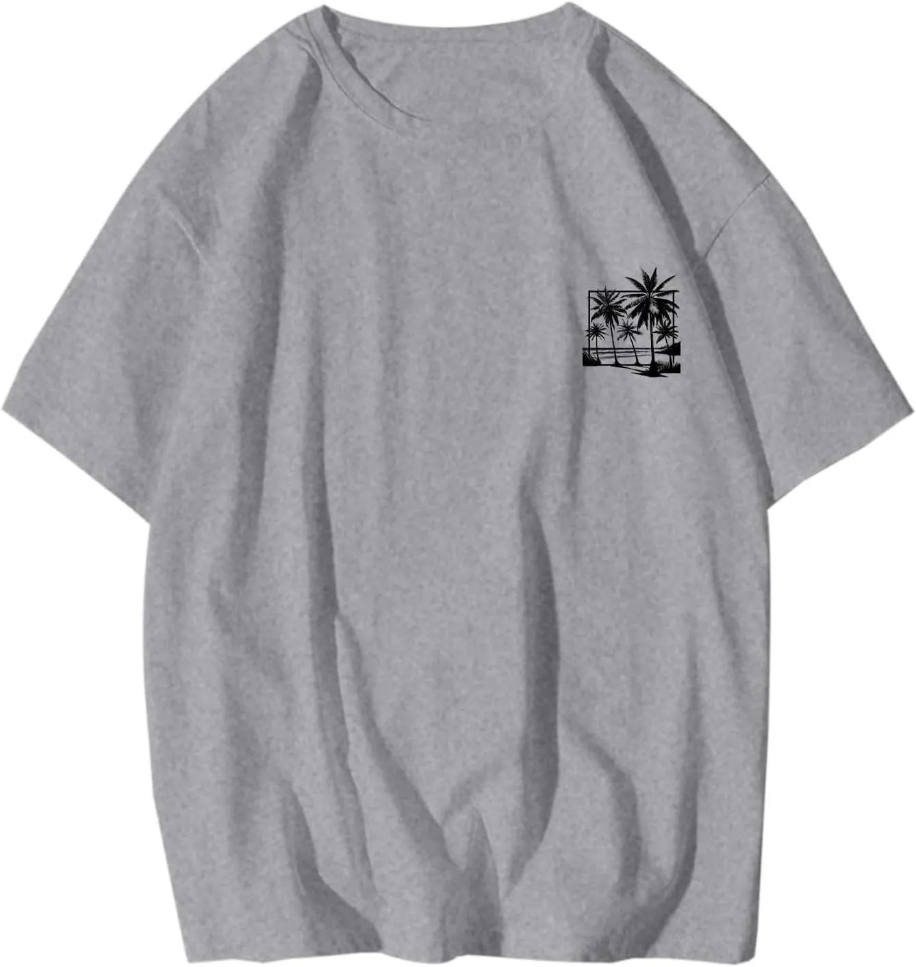 Oversized Tshirts for Men Y2K Palm Tree Letter Graphic Work Shirt Casual Crewneck Short Sleeve Breathable Tee Tops