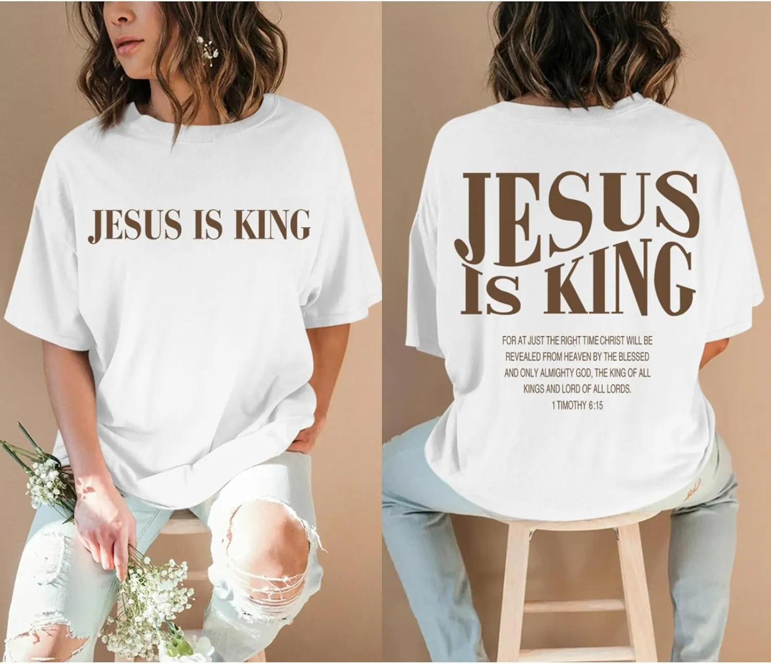 Oversized Tshirts for Women Christian Jesus is King Shirt Faith Religious Sayings Tees Loose Casual Bible Verse Tops