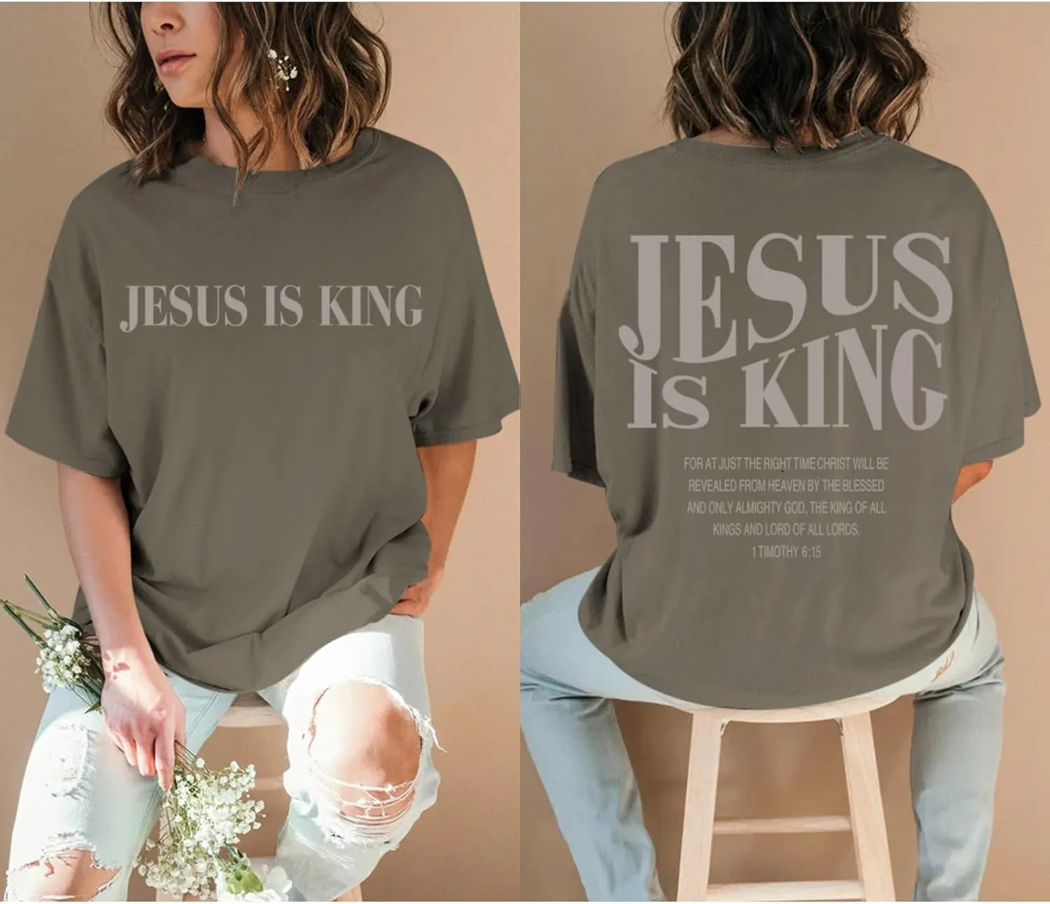 Oversized Tshirts for Women Christian Jesus is King Shirt Faith Religious Sayings Tees Loose Casual Bible Verse Tops