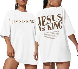 Oversized Tshirts for Women Christian Jesus is King Shirt Faith Religious Sayings Tees Loose Casual Bible Verse Tops