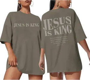 Oversized Tshirts for Women Christian Jesus is King Shirt Faith Religious Sayings Tees Loose Casual Bible Verse Tops