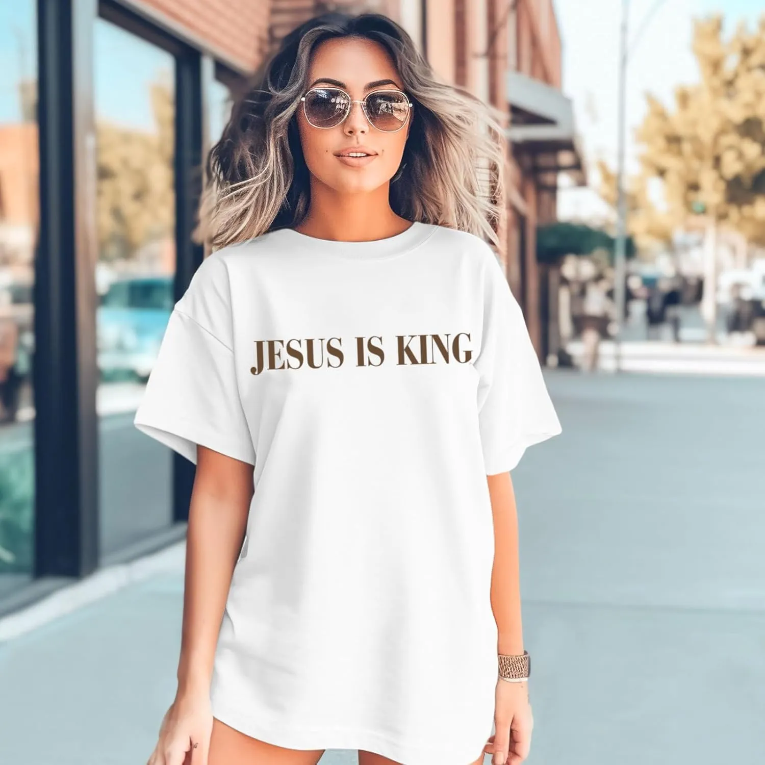 Oversized Tshirts for Women Christian Jesus is King Shirt Faith Religious Sayings Tees Loose Casual Bible Verse Tops