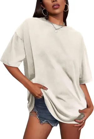 Oversized Tshirts for Women Short Sleeve Crew Neck Vintage Washed Basic Loose Casual Tees