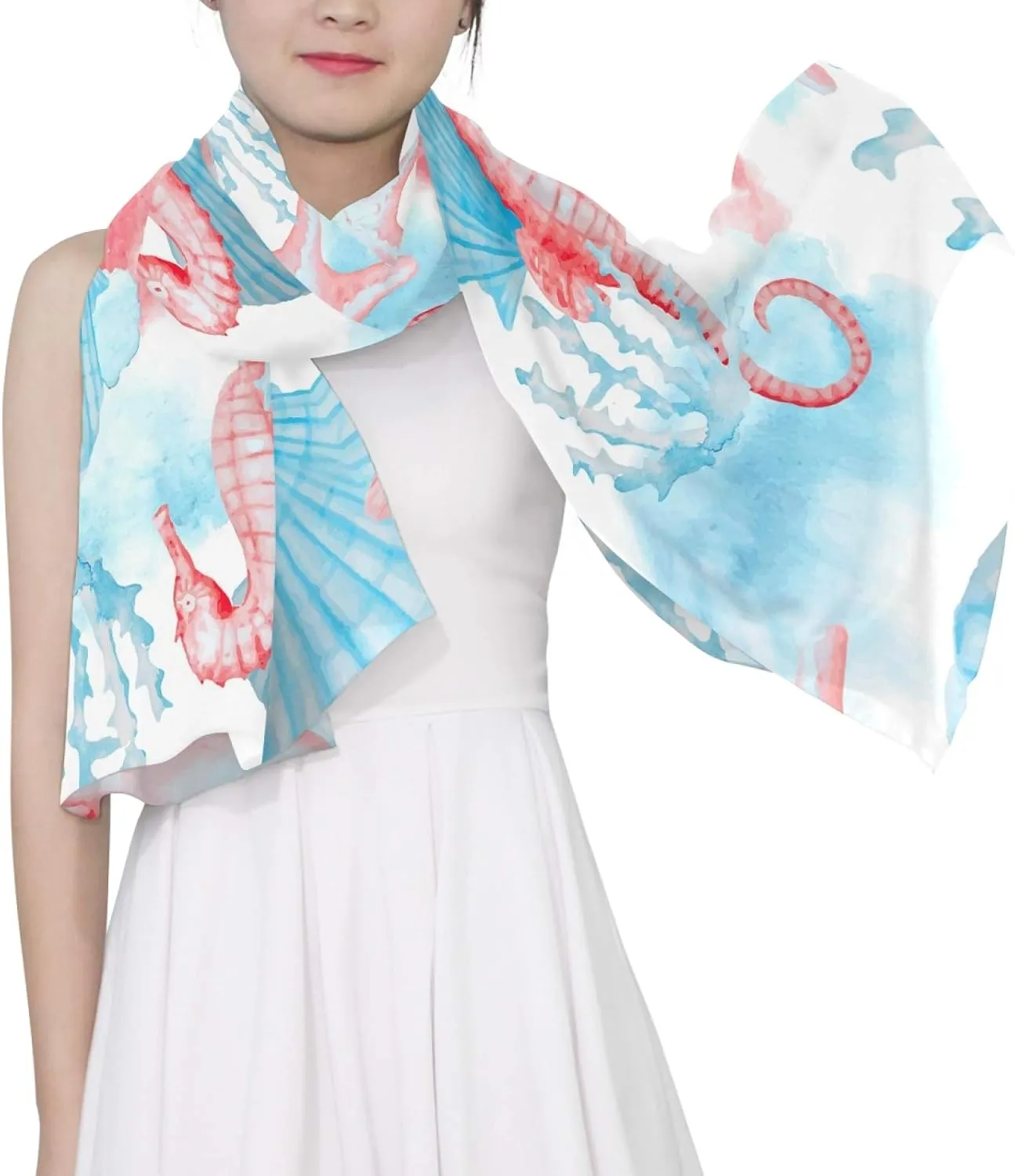 Oyihfvs Woman Long Silk Scarf Soft Head Wrap Silk Shawl stole