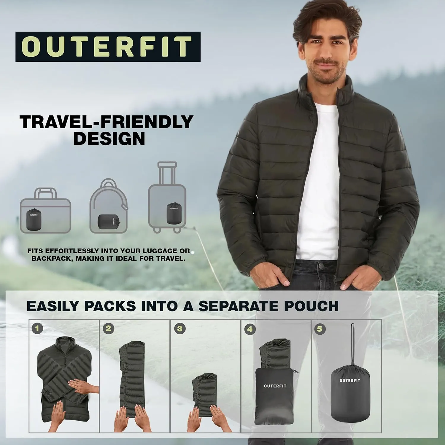 Packable Puffer Jacket Men, Warm Lightweight Winter Jackets for Men