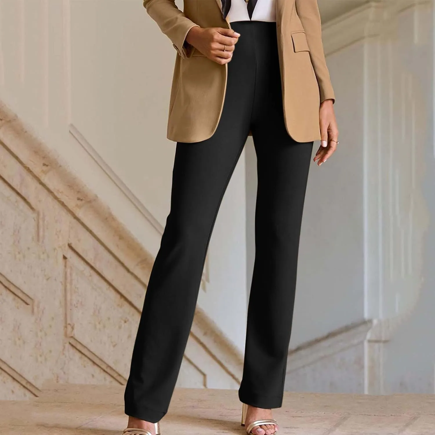 Pants for Women Comfort Stretch Loose Fit Leg Skinny High Waist Pull On Pants for Business Work Dress Bootcut Trousers