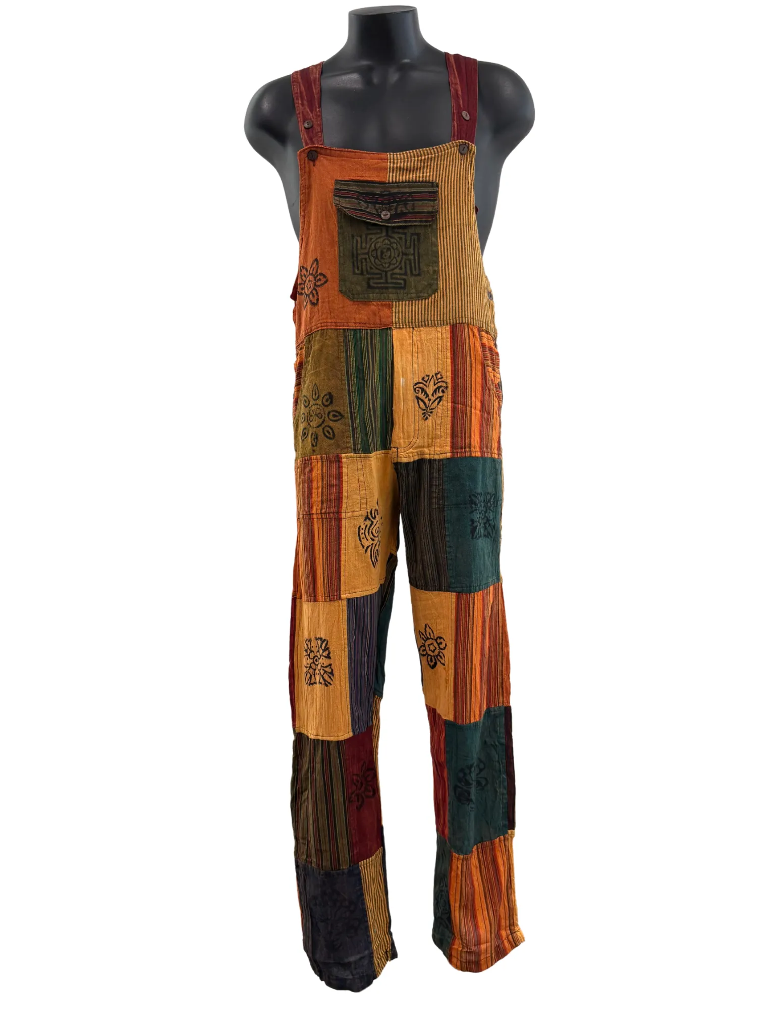 Patchwork Straight leg overalls Orange