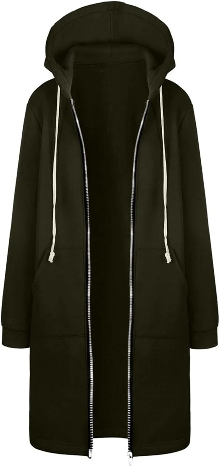 PeQAQ Women's 2024 Plus Size Hooded Coat Lightweight Fall Jacket Long Zipper Sweatshirts Fashion Trendy Casual Trench Coat