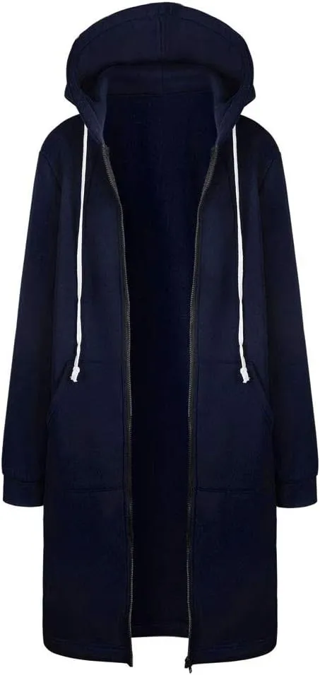PeQAQ Women's 2024 Plus Size Hooded Coat Lightweight Fall Jacket Long Zipper Sweatshirts Fashion Trendy Casual Trench Coat