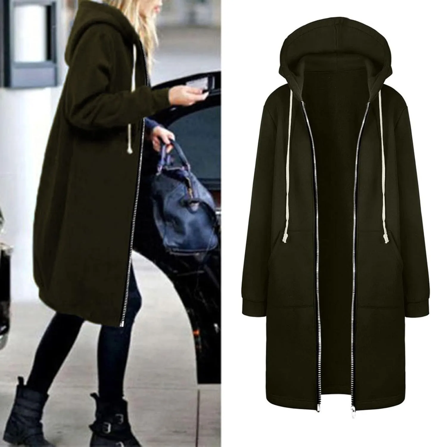 PeQAQ Women's 2024 Plus Size Hooded Coat Lightweight Fall Jacket Long Zipper Sweatshirts Fashion Trendy Casual Trench Coat