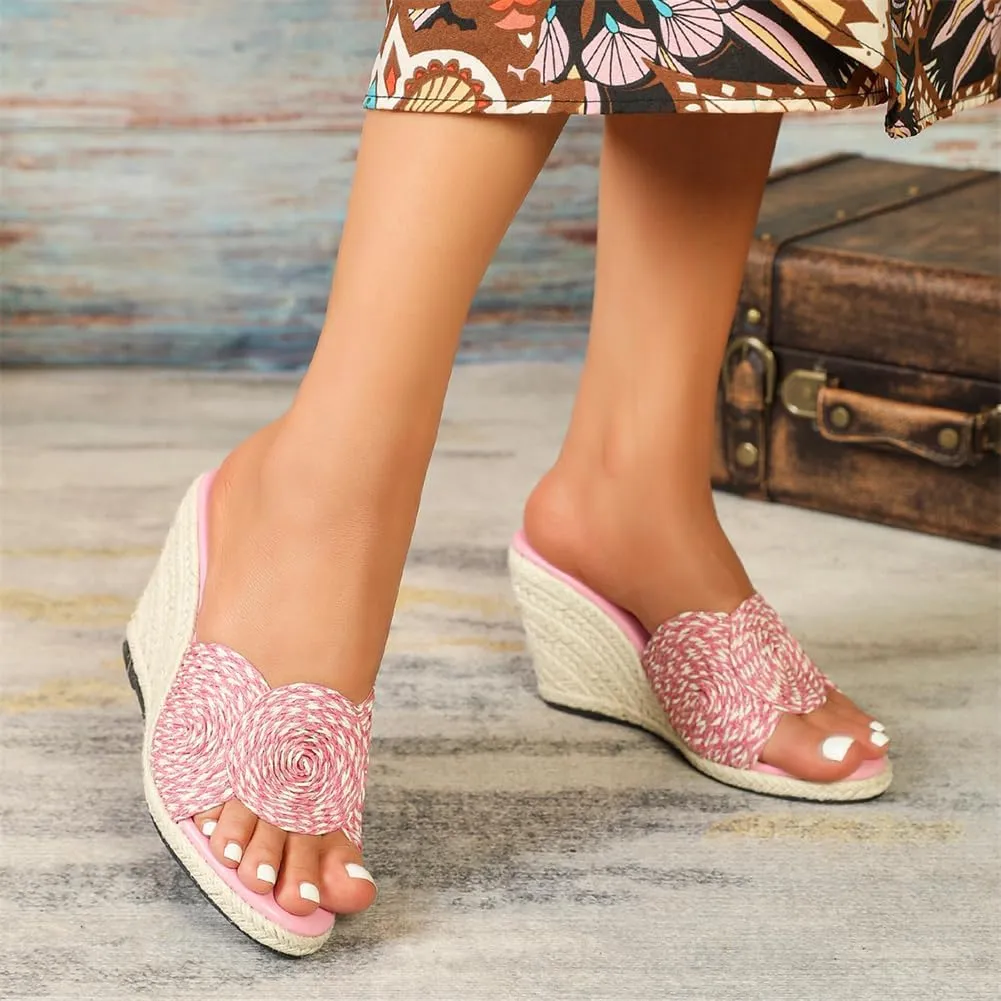 Platform Wedge Sandals for Women Trendy Hemp Rope Slides Slippers Orthopedic Sandals with Arch Support Summer Dressy Shoes