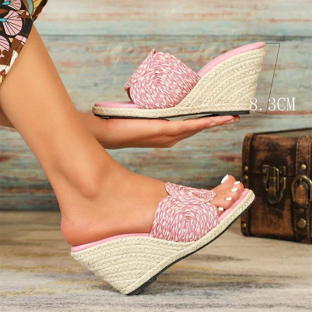 Platform Wedge Sandals for Women Trendy Hemp Rope Slides Slippers Orthopedic Sandals with Arch Support Summer Dressy Shoes