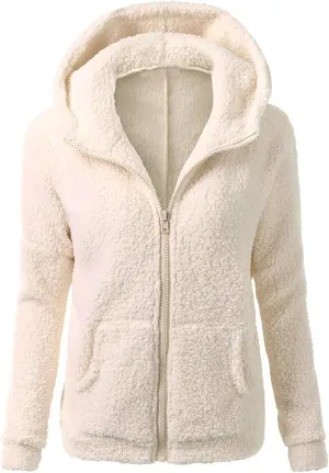 Plush Hoodie Long Sleeve Coats for Women Sweaters Solid Color Fleece Outerwear Pockets Hooded Pullover Cardigans