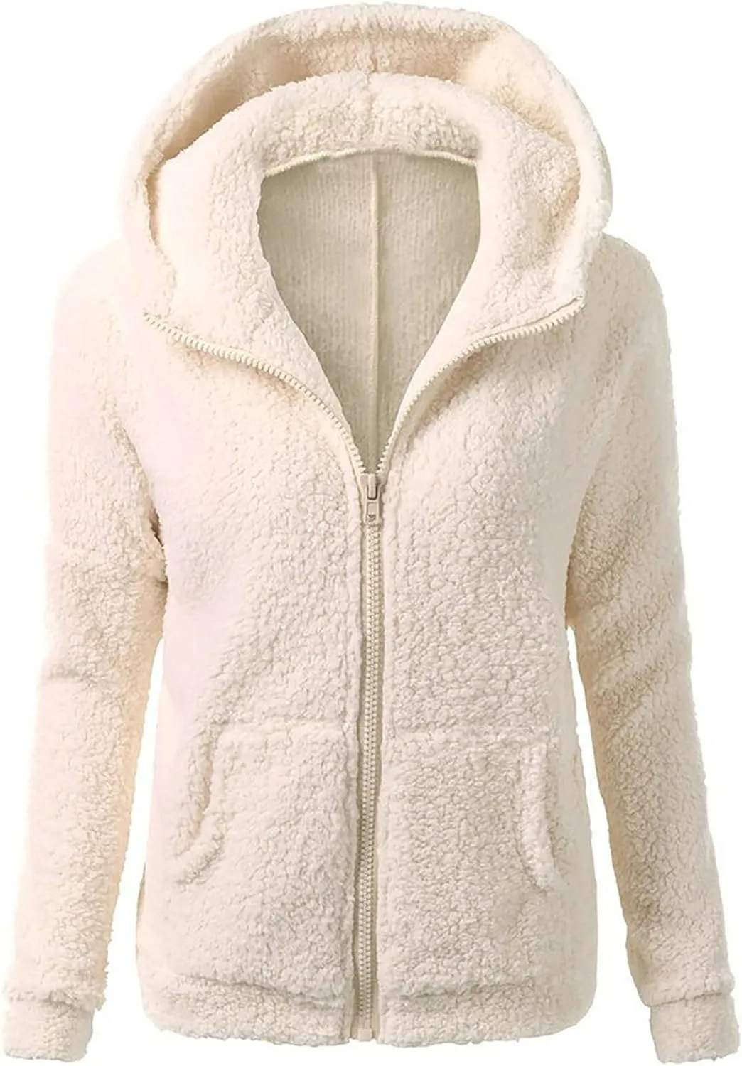 Plush Hoodie Long Sleeve Coats for Women Sweaters Solid Color Fleece Outerwear Pockets Hooded Pullover Cardigans