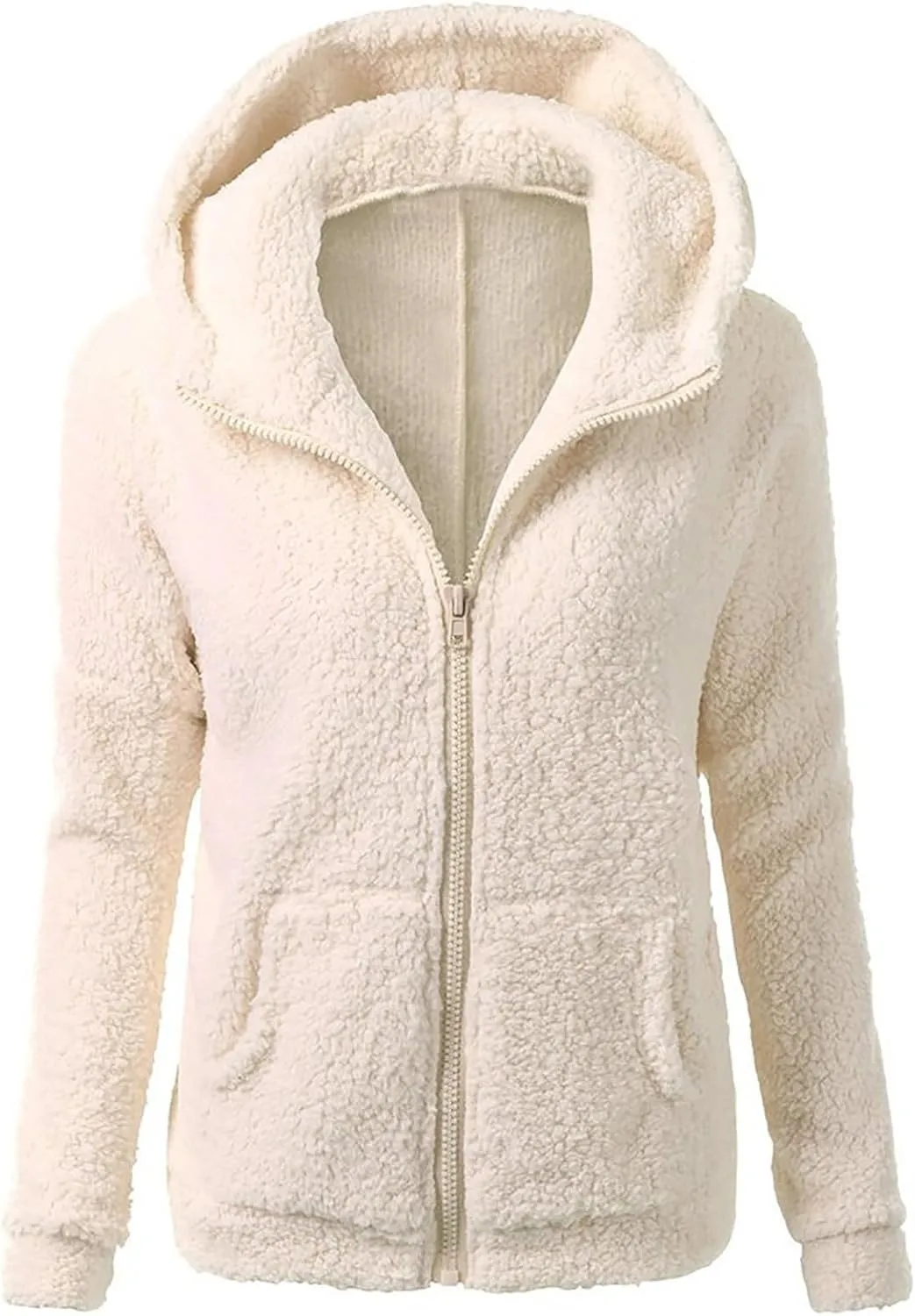 Plush Hoodie Long Sleeve Coats for Women Sweaters Solid Color Fleece Outerwear Pockets Hooded Pullover Cardigans