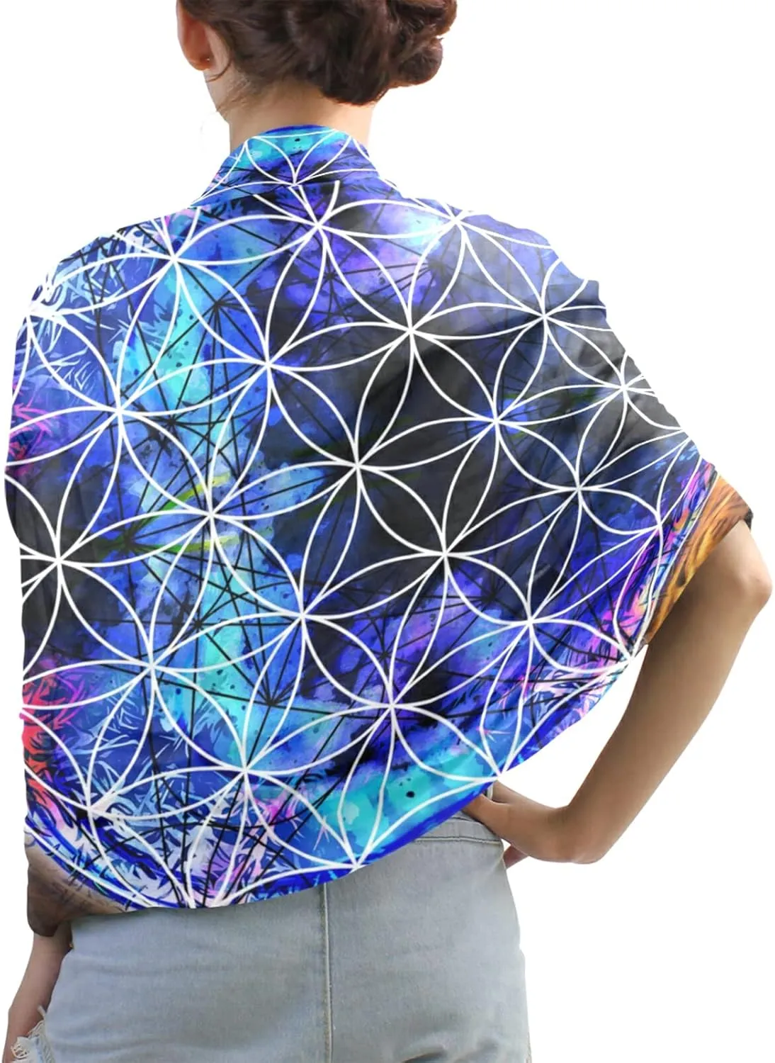 Poeticcity Women Long Silk Scarf, Satin Shawl Chiffon Large Stole Headscarf Sunscreen Wrap