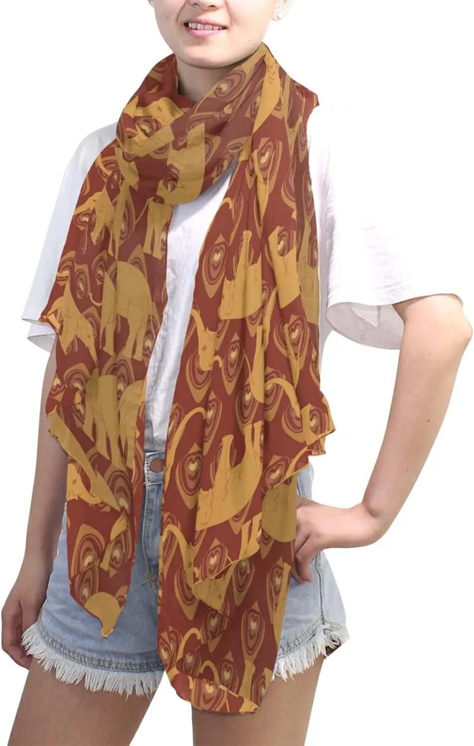 Poeticcity Women Long Silk Scarf, Satin Shawl Chiffon Large Stole Headscarf Sunscreen Wrap
