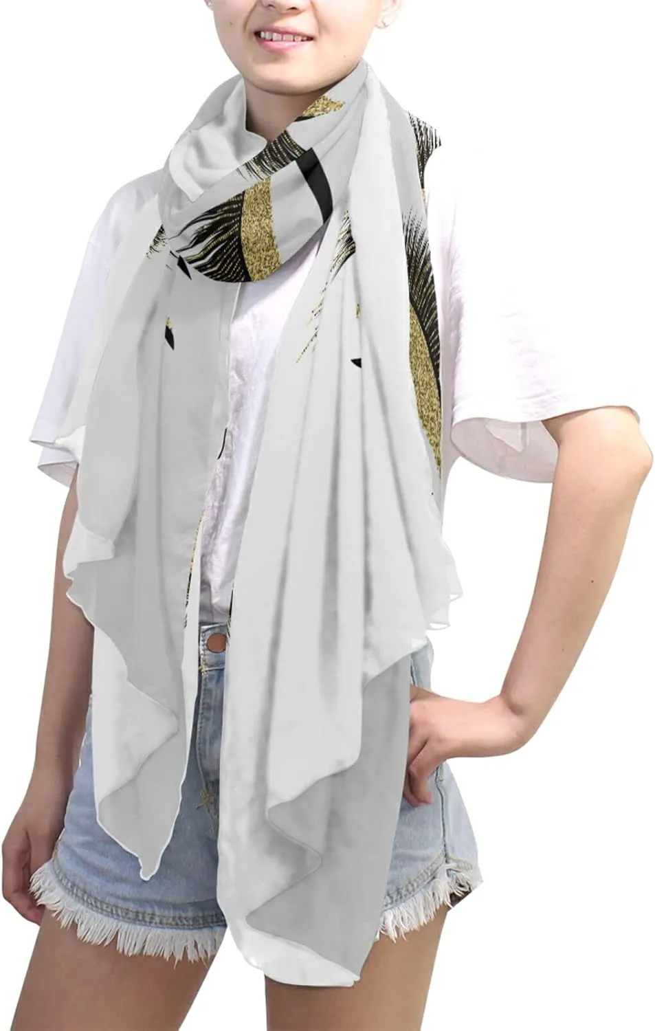 Poeticcity Women Long Silk Scarf, Satin Shawl Chiffon Large Stole Headscarf Sunscreen Wrap