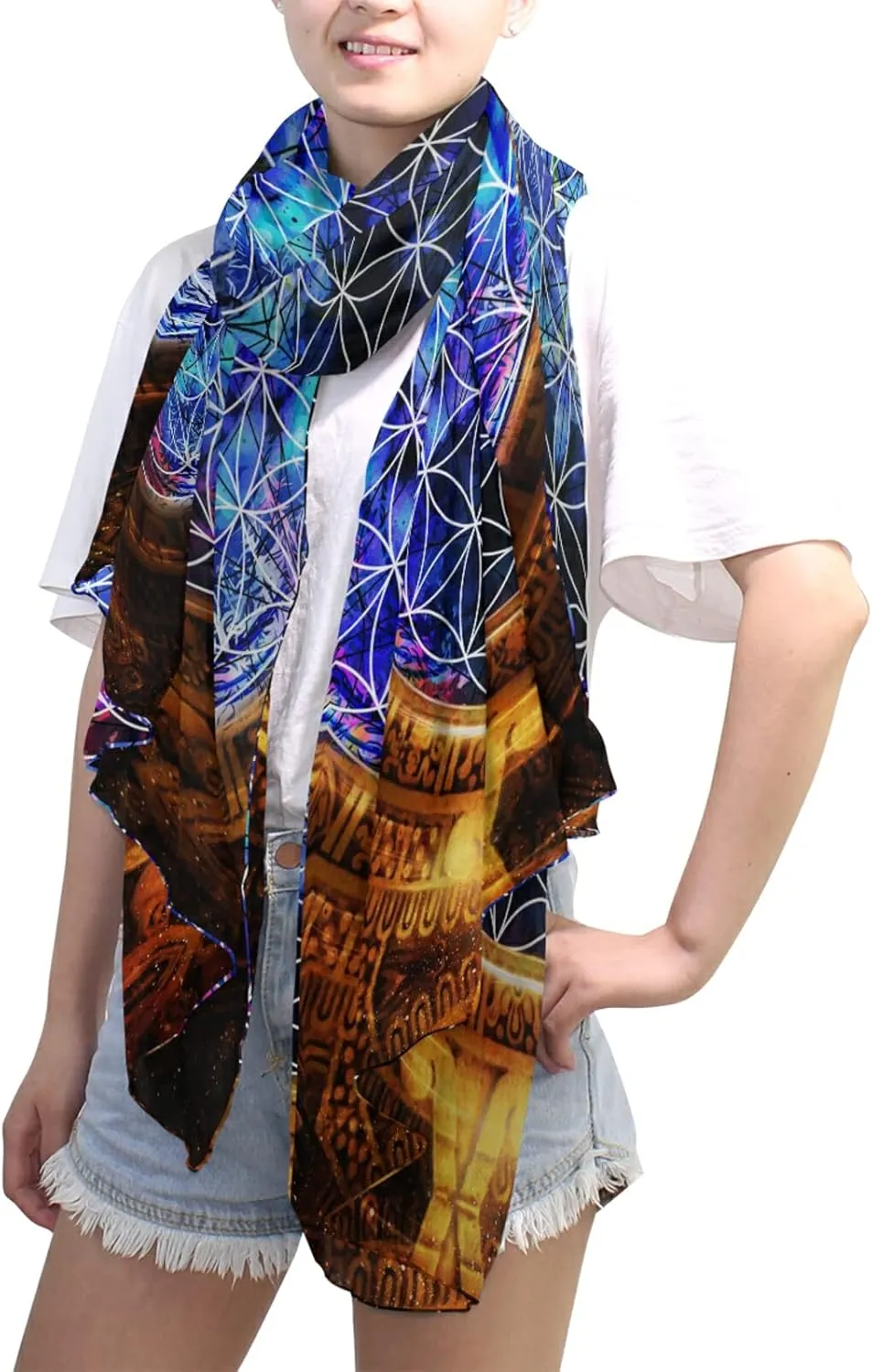 Poeticcity Women Long Silk Scarf, Satin Shawl Chiffon Large Stole Headscarf Sunscreen Wrap