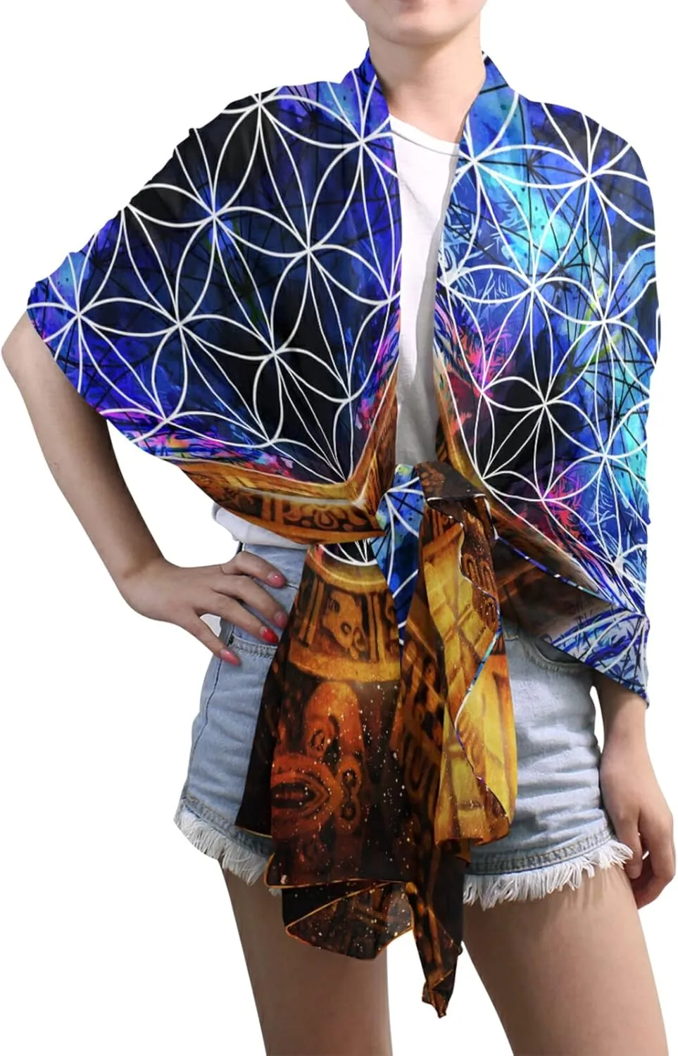 Poeticcity Women Long Silk Scarf, Satin Shawl Chiffon Large Stole Headscarf Sunscreen Wrap