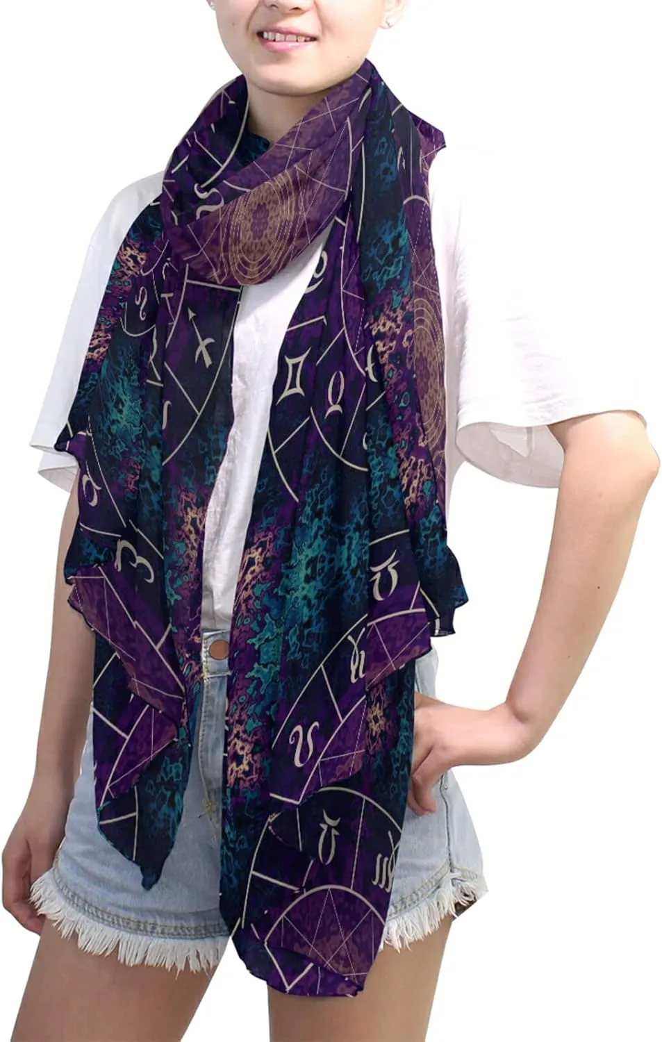 Poeticcity Women Long Silk Scarf, Satin Shawl Chiffon Large Stole Headscarf Sunscreen Wrap