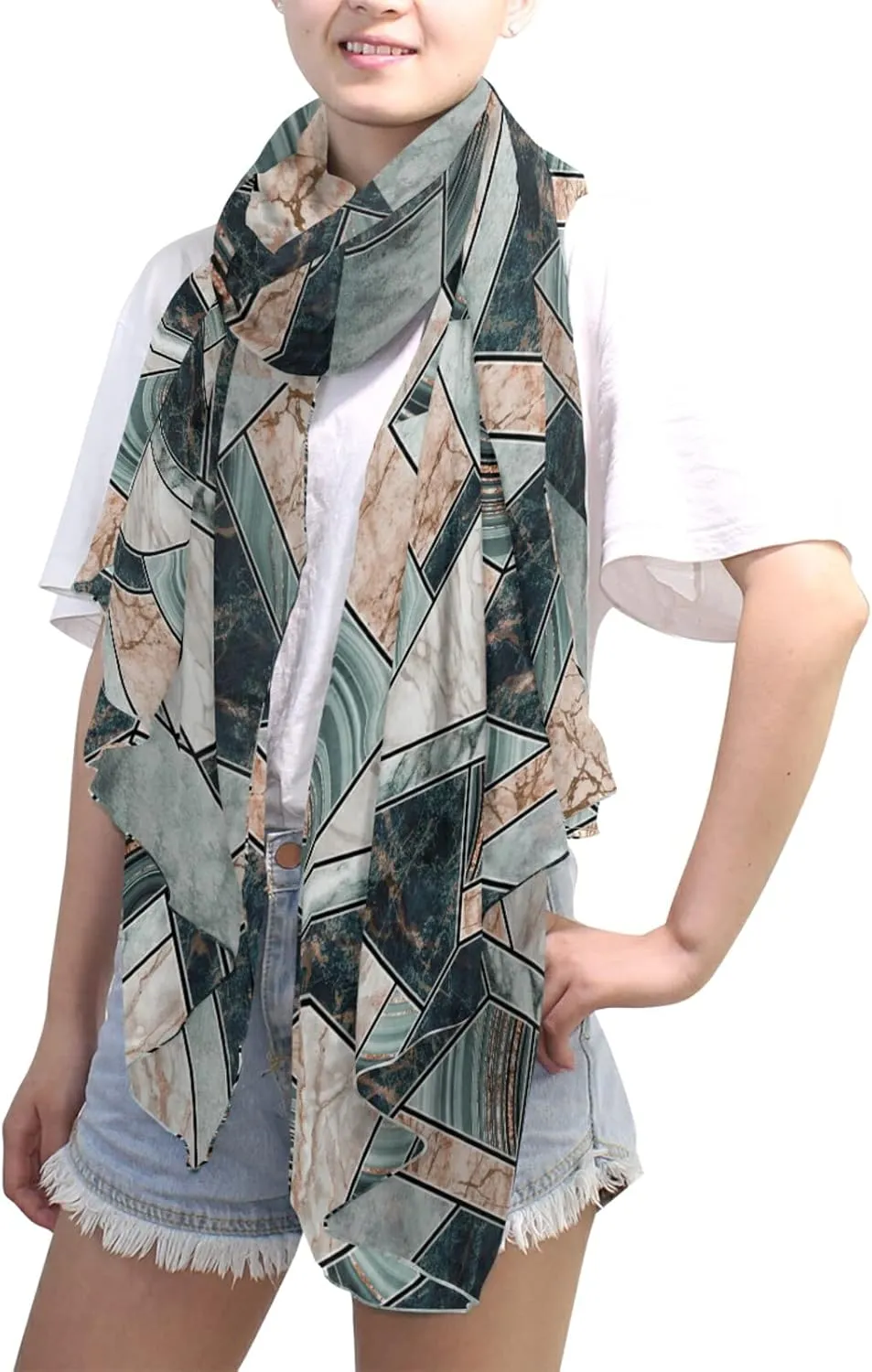 Poeticcity Women Long Silk Scarf, Satin Shawl Chiffon Large Stole Headscarf Sunscreen Wrap